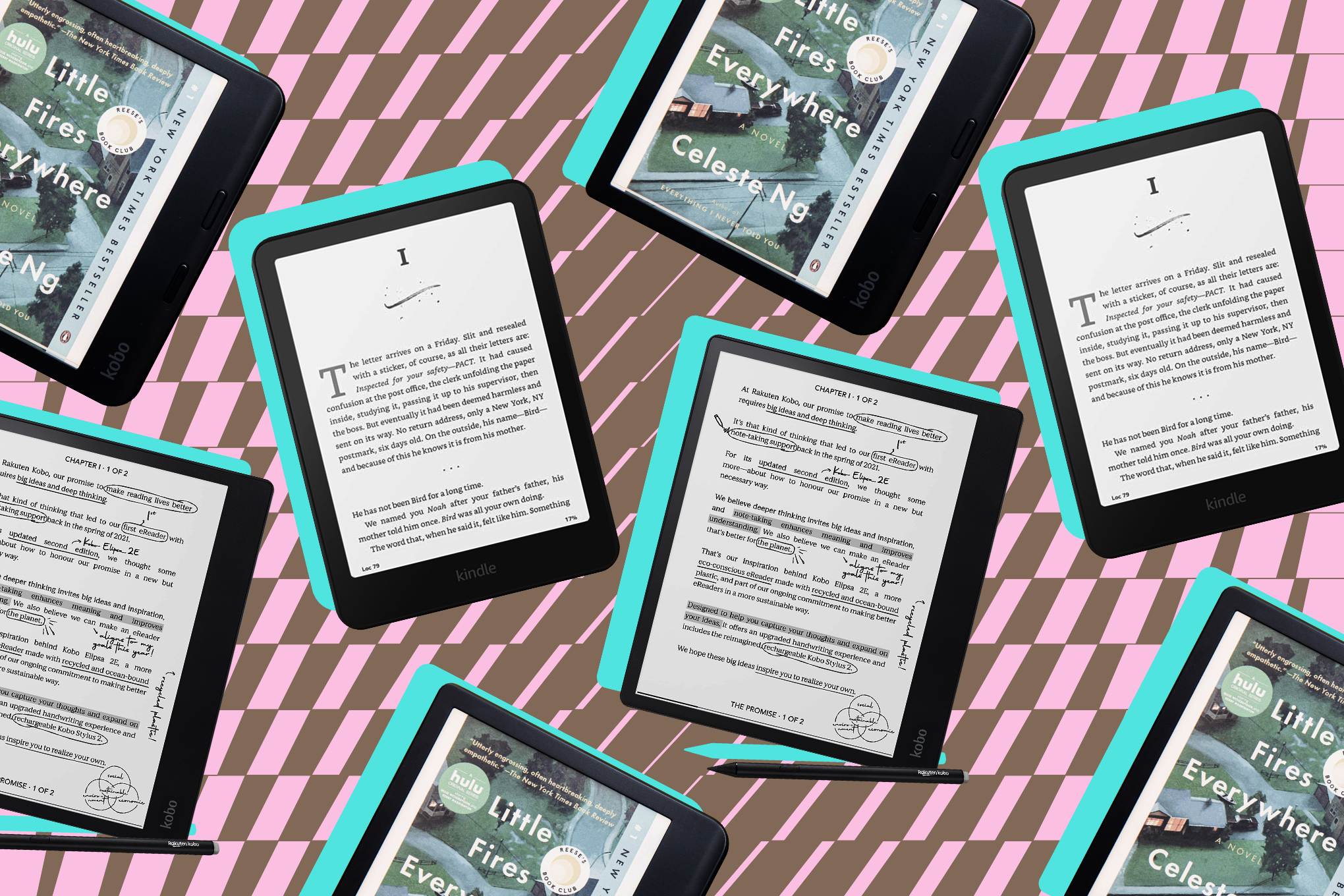 Digital photo collage of the some of The Verge’s favorite e-readers.